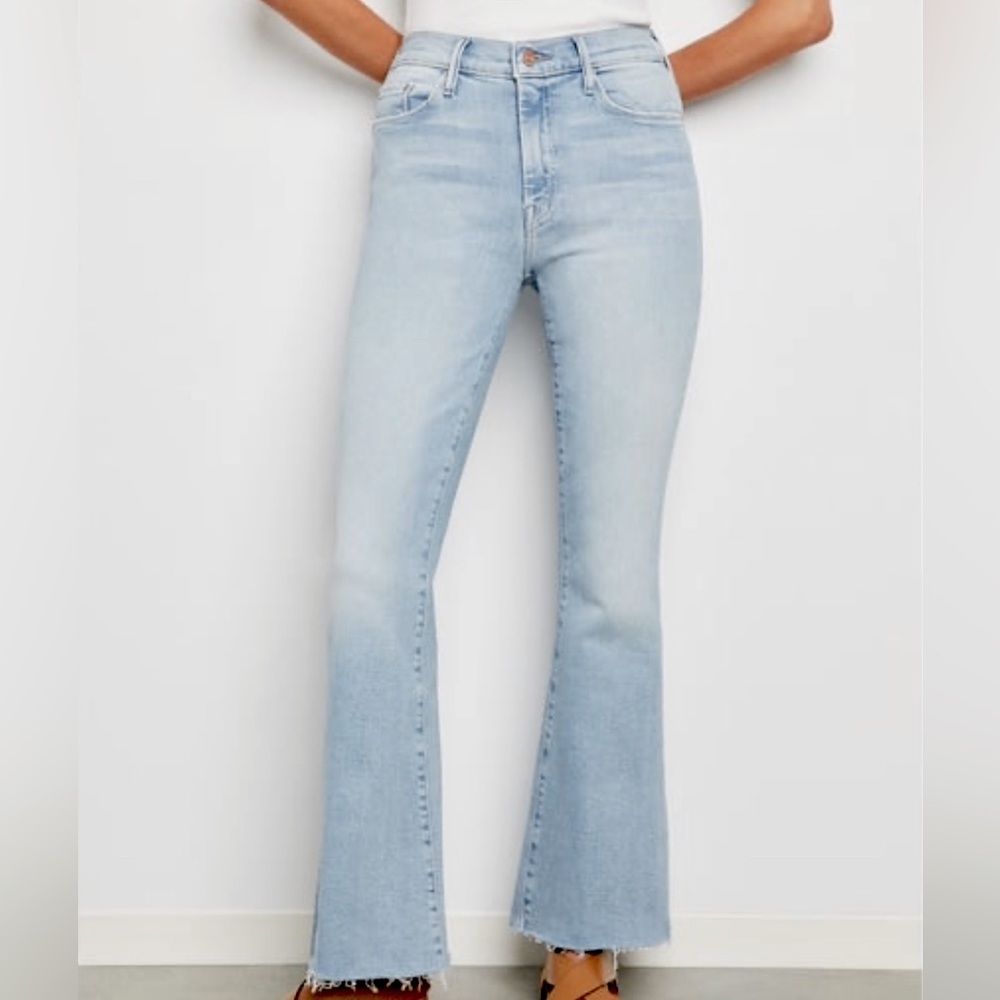 MOTHER frayed hem light wash flare jeans